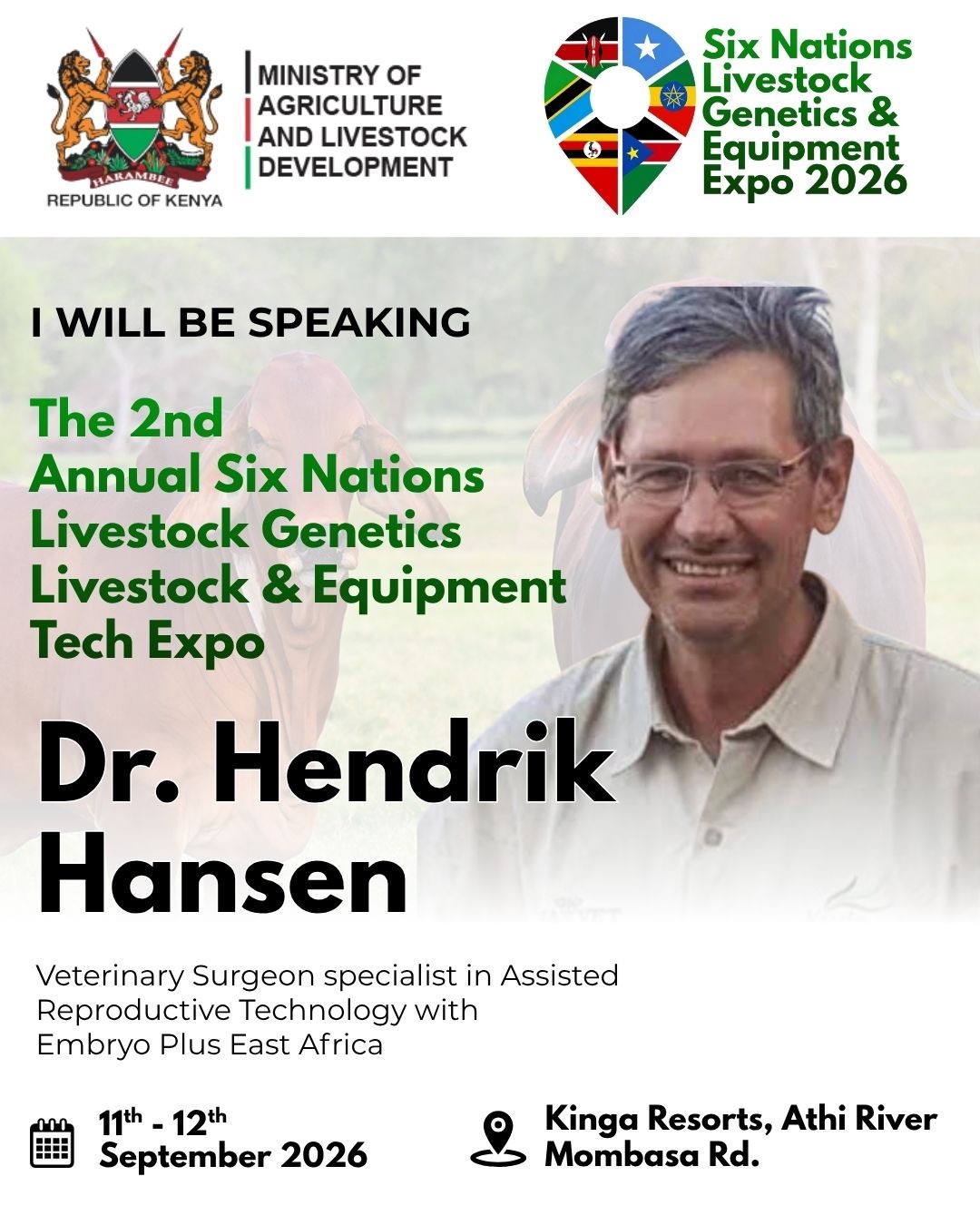 Dr Hendrik Hansen, Embryo Transfer Expert for Nairobi Livestock Expo